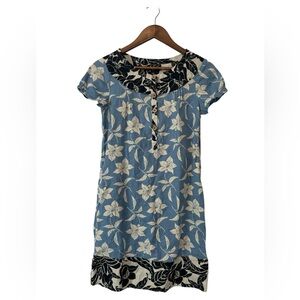 Women’s Gap Linen Shift Dress Size 4 Floral Hawaiian‎ Mixed Media Cap Sleeve